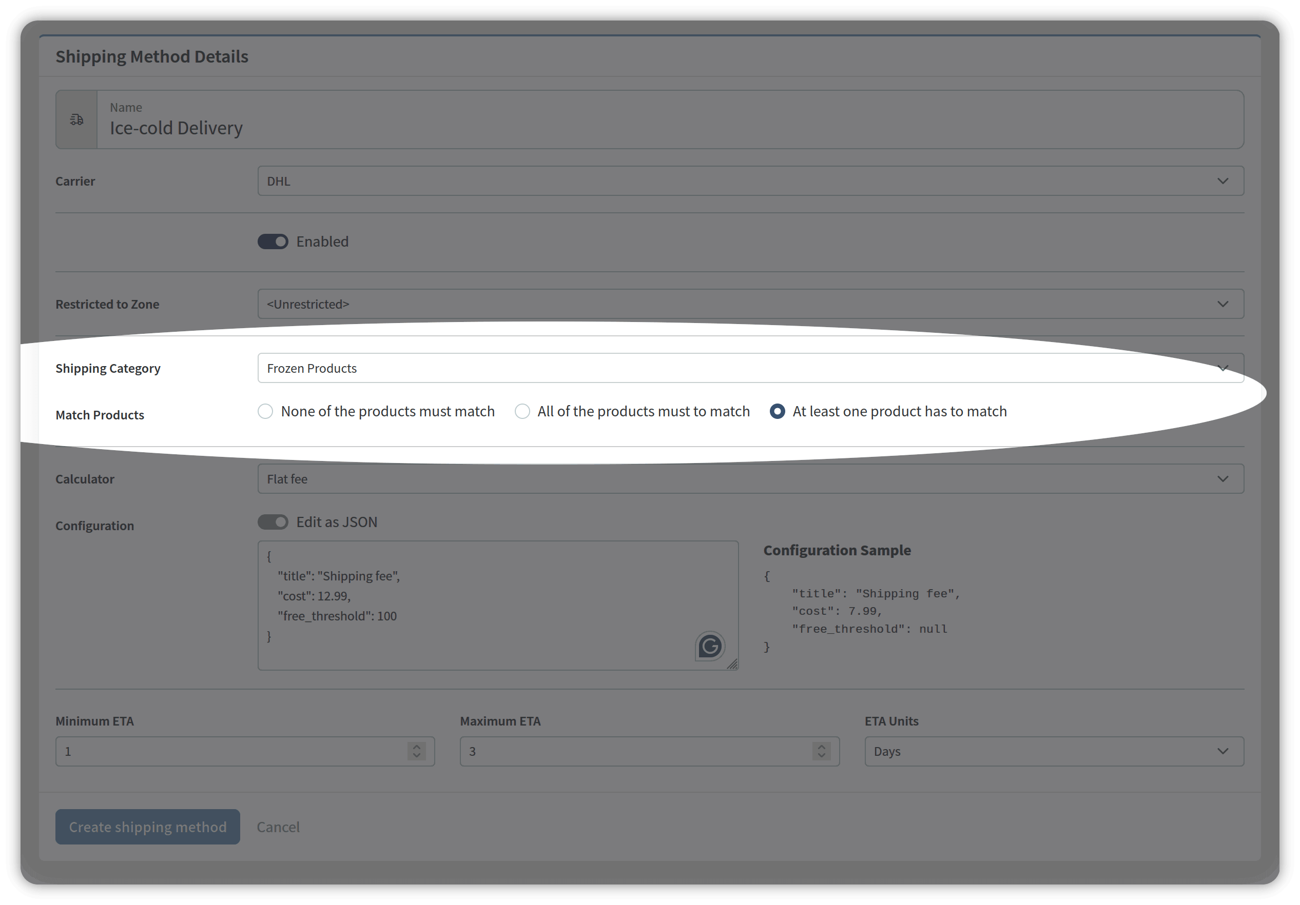 Shipping Method Category Selection