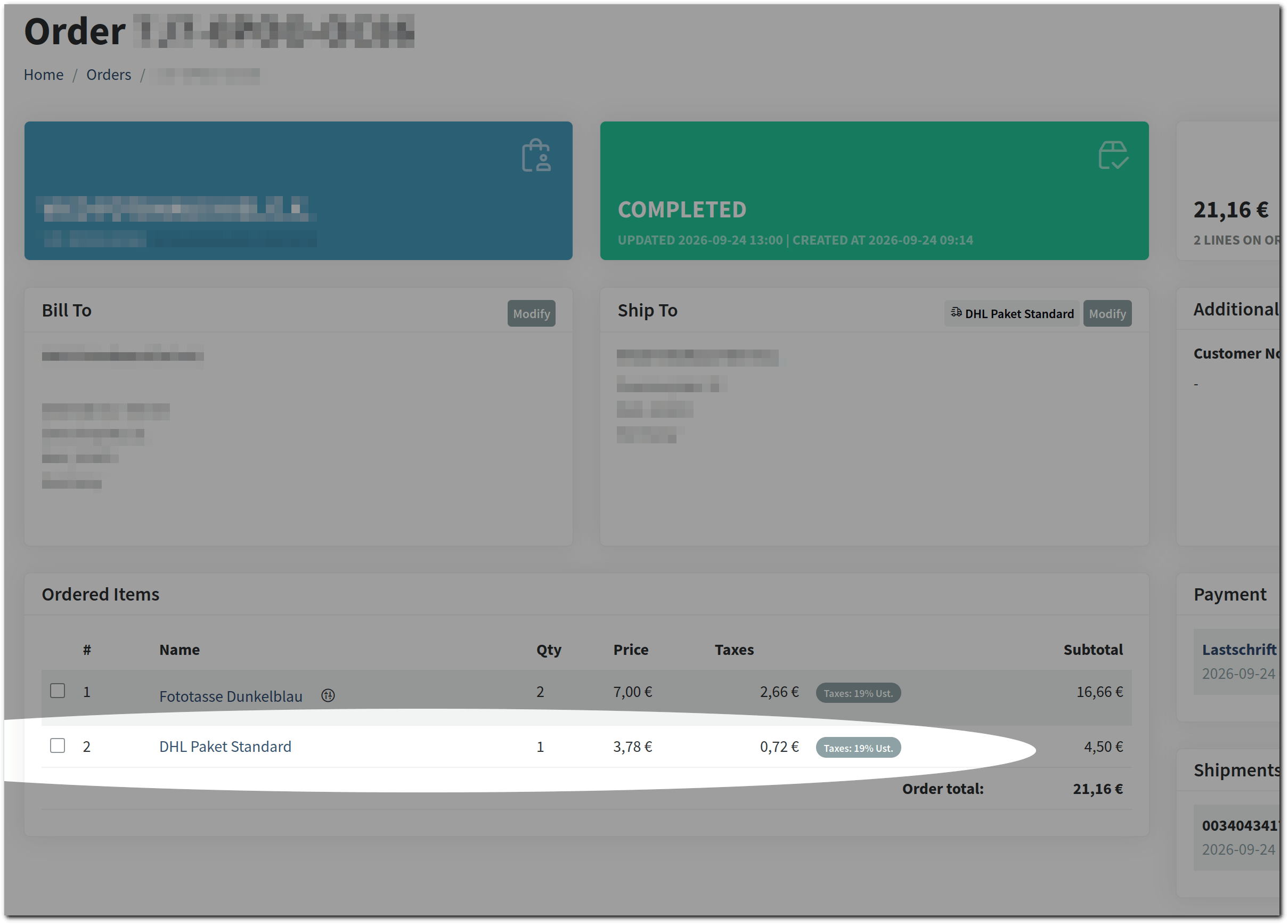 Shipping Line Item on the Admin Panel