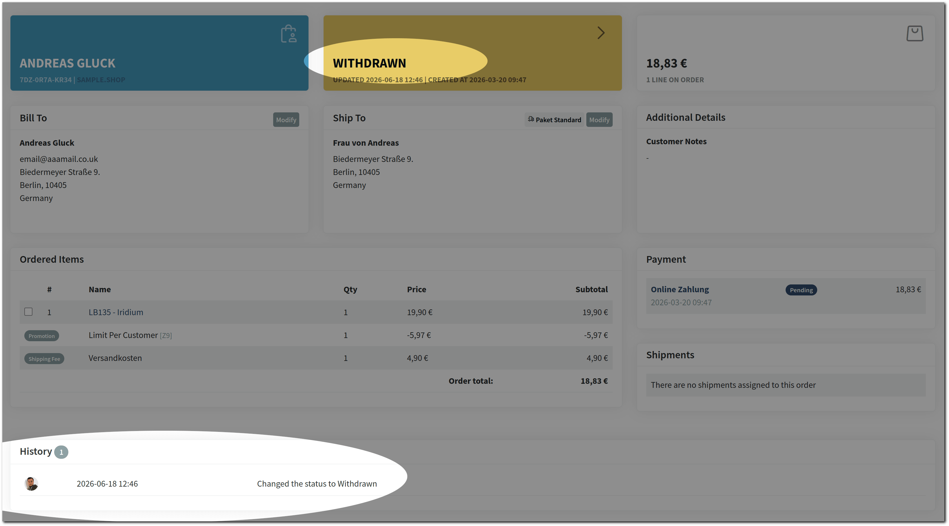Withdrawn Order on Admin Panel